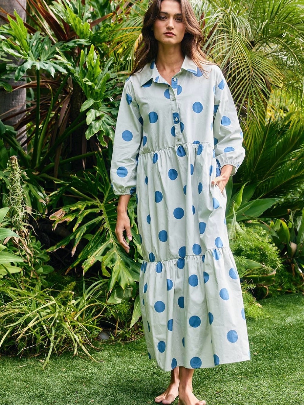 Sage Polka Dot Maxi Dress